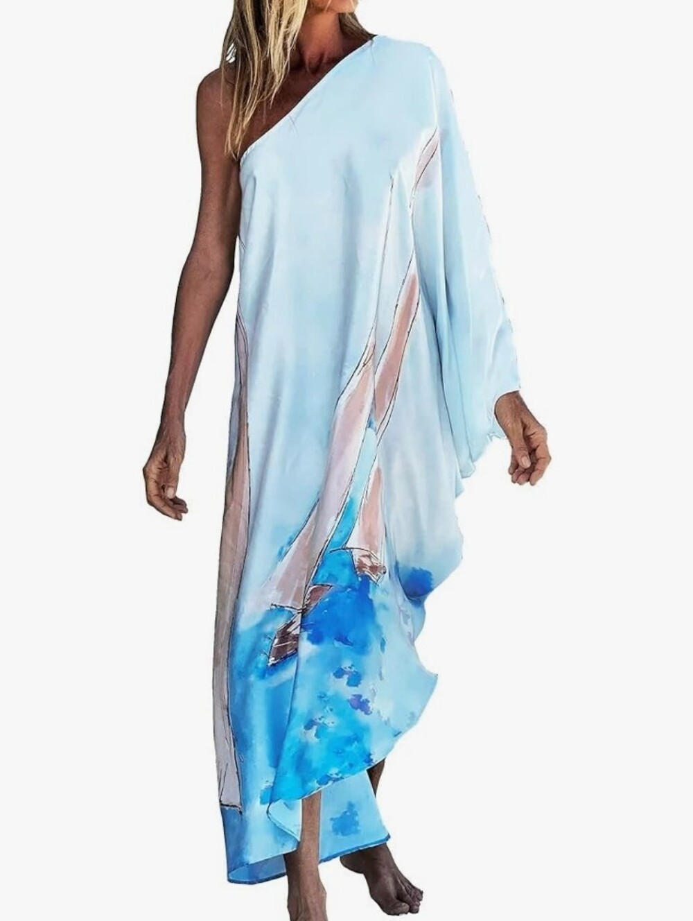 Romona La Rue Beach Coverup Dress One Shoulder Kaftan Swimwear Maxi OS - Picture 2 of 4